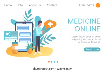 Vector illustration web design mockup of medical landing site. Call and consult a doctor online. Modern vector design for web sites and mobile applications