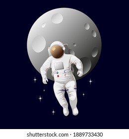 Vector illustration for web design, websites, design, printing. Space, aeronautics, astronaut near the moon.
