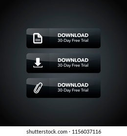 Vector Illustration web element download icon button set collection on black background. 