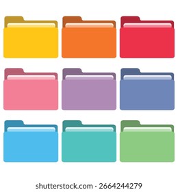 Vector illustration of web folder icons for documents in different colors on a white background.