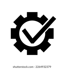 Vector illustration, web form icon with a check mark. Gear wheel. Isolated on a white background.