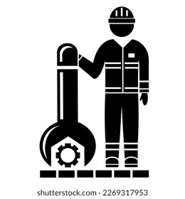 Ilustración vectorial, icono web de un contratista de construcción. Llave. Industria y reparación. Aislado sobre un fondo blanco.