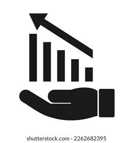 Vector illustration, web icon of a growth chart and a hand. Isolated on a white background. 