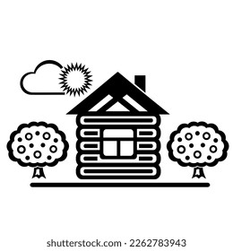 Vektorgrafik, Websymbol eines Hauses und von Bäumen. Einzeln auf weißem Hintergrund.