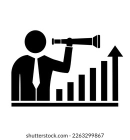 Ilustración vectorial, icono web de una persona que mira un objetivo. Calendario de negocios y crecimiento. Aislado sobre un fondo blanco.