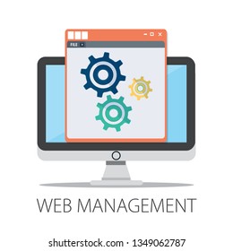 Vector illustration of web management concept & website business marketing - internet technology. " web management " digital interface. social marketing concept