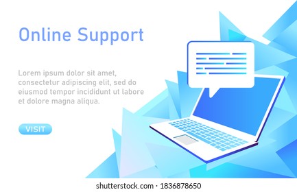 Vector illustration of a web page background. Blue geometric pattern for online help web page design. Concept web page for help support with geometric gradient motifs template.