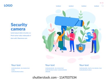 vector illustration for web page, banner, presentation, social media, documents, cards, posters. security technology, security camera, people scanning, protected objects, video registration 