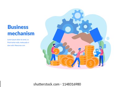 vector illustration, for web page, banner, presentation, social media, documents, cards, posters.little people links of mechanism, business mechanism, abstract background with gears