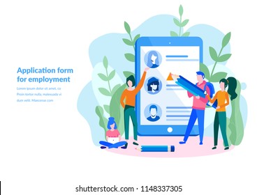 vector illustration. for web page, banner, presentation, social media, documents, cards, posters.application form for employment. people select a resume for a job. recruitment, HR