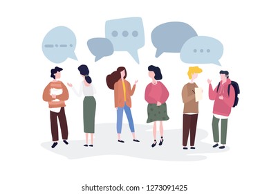 Vector illustration, for web page, banner, presentation, social media, documents, cards, posters. businessmen discuss social network, news, social networks, chat, dialogue speech bubbles, smart team