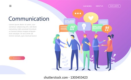 Vector illustration, for web page, banner, presentation, social media, cards, posters. businessmen discuss social network,searching for new solutions chat, dialogue speech bubbles, communication