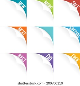 Vector illustration of web page curl set.