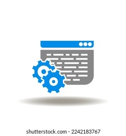 Ilustración vectorial de la página web con mecanismo de engranajes. Icono de codificación web. Símbolo de programación del aprendizaje del lenguaje java. Signo de software de desarrollo.