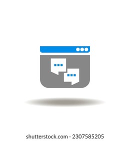 Vector illustration of web page with speech bubbles. Icon of online chat. Symbol of internet discuss, AI faq, blog.
