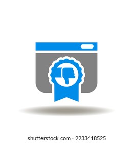 Vector illustration of web page and stamp with dislike. Icon of user complaints. Symbol of customer complaint. Sign of online complain.