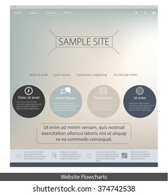 Vector illustration of web page template. The simple appearance of the home page for presentations or reports. Editable design, a lot of details.