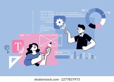 Vector illustration of web programming, coding, seo, internet security. Creative concept for web banner, social media banner, business presentation, marketing material.