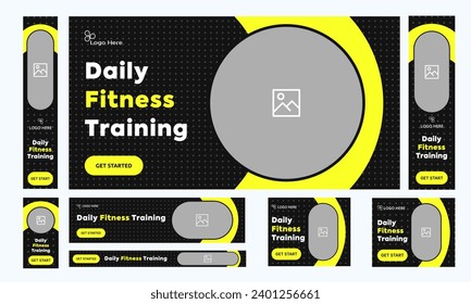 Vector illustration web set banner design for social media post, body exercise training banner design, fitness banner design, editable vector eps 10 file format