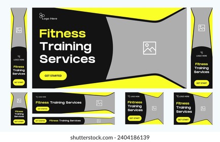 Vector illustration web set banner design for social media post, fitness training banner design, workout banner design, editable vector eps 10 file format