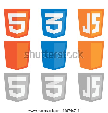 Vector illustration of web shields, illustrating html5 code icon, css3, javascript. colorful and simple gray view