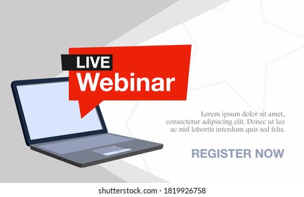 Vector illustration of a webinar with a laptop. Suitable for online seminar banner poster templates, remote classes and online training courses. Background banner concept for webinar presentation.