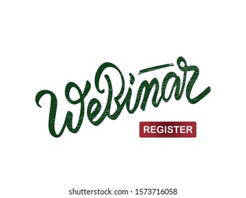Vector illustration of webinar lettering for banner, flyer, poster, event promotion, advertisement design. Handwritten text for template, billboard, print for advertising educational activity