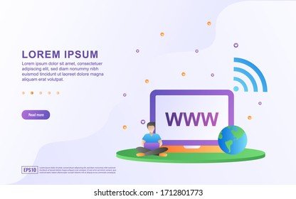 Vector Illustration of Website concept. People are accessing the website using a laptop.