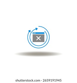 Vector illustration of website with cross mark and round arrows. Symbol of clogged cache.