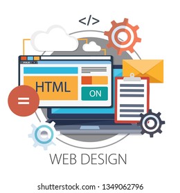 Vector illustration of website design concept & responsive, graphic interface - internet technology. " web design " digital interface. creative digital media layout