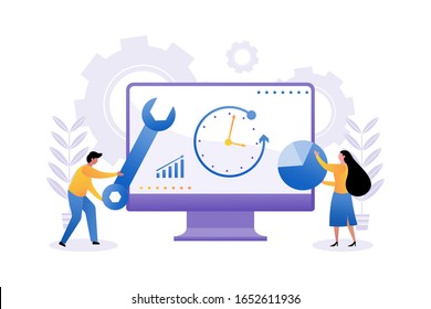 vector illustration. website development concept. showing people teamwork, the way of success, discussion, solve problem. suitable for landing page, ui, web banner, presentation and other