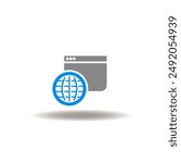 Vector illustration of website and earth globe. Icon of DNS Domain Name System Server Network Web Communication Technology. Symbol of internet connection.
