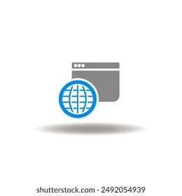 Vector illustration of website and earth globe. Icon of DNS Domain Name System Server Network Web Communication Technology. Symbol of internet connection.