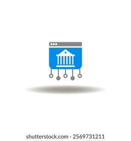 Vector illustration of website with government building and circuit computer pattern. Symbol of digital government, e-governance. Icon of online banking and justice service.