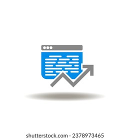 Ilustración vectorial del sitio web con gráfico de crecimiento. Icono de la investigación de palabras clave. Símbolo de optimización web.