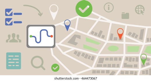 vector illustration of website horizontal  banner for navigation application or program with city map and route planning 