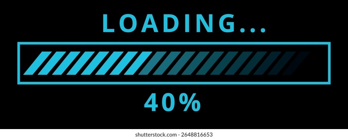 Ilustração vetorial da barra de carregamento do site, downloads, uploads em azul isolado no fundo preto para sites e recursos gráficos. 40% de barra carregada.