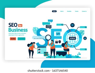 vector illustration website for marketing optimization with SEO. online advertising with keywords in search engines for target market, ads services, social media. landing page, banner, mobile apps