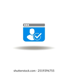 Ilustração vetorial do site e pessoa com marca de seleção. Símbolo de Logon Único de SSO. Ícone de autorização pessoal na Web do usuário.