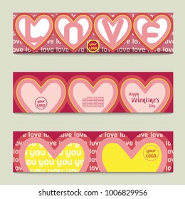 Vector Illustration for Website Promotion.Valentines Day Horizontal Banners. 