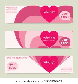 Vector Illustration for Website Promotion.Valentines Day Horizontal Banners. 