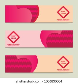 Vector Illustration for Website Promotion.Valentines Day Horizontal Banners. 