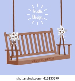 Vector illustration with wedding bench and anemone flower in flat style. 
