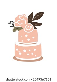 ilustração vetorial de um bolo de casamento com decoração arejada em tons pastel