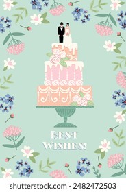 Vector illustration with wedding cake. Design element for wedding concept and other uses