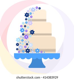 Vector illustration with wedding cake. For wedding invitations or announcements. Icon wedding cake. Sweet wedding cake.