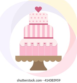Vector illustration with wedding cake. For wedding invitations or announcements. Icon wedding cake. Sweet wedding cake.