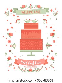 Vector illustration of Wedding cake style flat. Wedding catering.