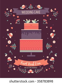 Vector illustration of Wedding cake style flat. Wedding catering.