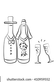 Vector illustration of wedding champagne for bride and groom